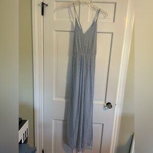Simplee Light Blue Boho Lace Evening Gown. Size S. NWT.
